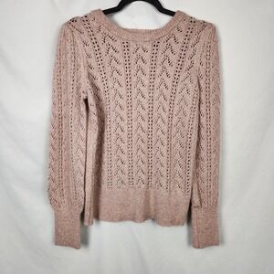 Liz Claiborne‎ Womens Sweater Medium Pullover Pink Open Knit Long Sleeve
